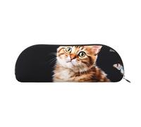 FHEBNDS Grande trousse de maquillage en cuir avec motif chat et papillon pour homme et femme, trousse à crayons, porte-monnaie, trousse de maquillage en cuir avec fermeture éclair, organiseur de