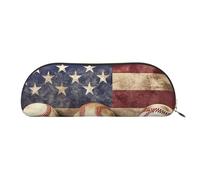 FHEBNDS Grande trousse de maquillage en cuir avec motif drapeau américain et baseball pour homme et femme, grande trousse à crayons, porte-monnaie, trousse de maquillage en cuir avec fermeture éclair