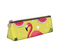 FHEBNDS Grande trousse de maquillage en cuir avec motif flamant rose et pastèque pour homme et femme, grande trousse à crayons esthétique, pochette à monnaie, trousse de maquillage en cuir avec
