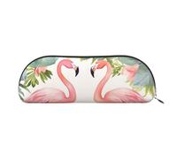 FHEBNDS Grande trousse de maquillage en cuir avec motif flamants roses et fleurs pour homme et femme - Trousse à crayons esthétique, pochette à monnaie, trousse de maquillage en cuir avec fermeture