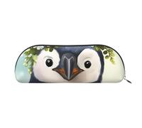 FHEBNDS Grande trousse de maquillage en cuir avec motif pingouin portant des fleurs pour femmes et hommes, grande trousse à crayons, porte-monnaie, trousse de maquillage en cuir avec fermeture éclair