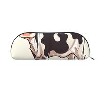FHEBNDS Grande trousse de maquillage en cuir de vache laitière pour homme et femme - Trousse à crayons esthétique, pochette à monnaie, trousse de maquillage en cuir avec fermeture éclair, organiseur
