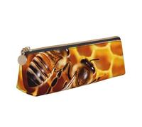 FHEBNDS Grande trousse de maquillage en nid d'abeille pour homme et femme - Trousse à crayons esthétique, pochette à monnaie, trousse de maquillage en cuir avec fermeture éclair - Organiseur de bureau