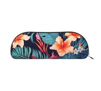 FHEBNDS Grande trousse de maquillage hawaïenne à motif de fleurs tropicales pour hommes et femmes, grande trousse à crayons, porte-monnaie, trousse de maquillage en cuir avec fermeture éclair