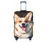 FHEBNDS Happy Corgi Housse de bagage pour chien lavable approuvée par la TSA en élasthanne élastique anti-rayures pour bagages de voyage de 45,7 à 81,3 cm, Noir , L