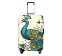 FHEBNDS Housse de bagage à motif paon lavable approuvée par la TSA en élasthanne élastique anti-rayures pour bagages de voyage de 45,7 à 81,3 cm, Noir , L