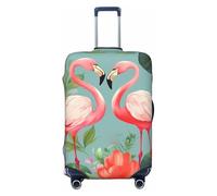 FHEBNDS Housse de bagage flamant rose avec fleurs d'amour lavable - Approuvé par la TSA - Élastique - Protection anti-rayures - Pour bagages de voyage de 45,7 à 81,3 cm, Noir , M