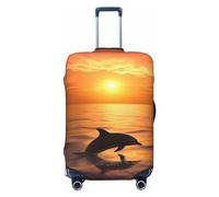 FHEBNDS Housse de bagage lavable en élasthanne avec motif dauphin et coucher de soleil - Approuvé par la TSA - Anti-rayures - Convient aux bagages de 45,7 à 81,3 cm, Noir , XL