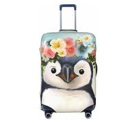 FHEBNDS Housse de bagage lavable en élasthanne avec motif pingouin portant des fleurs - Approuvé par la TSA - Protection anti-rayures pour bagages de voyage de 45,7 à 81,3 cm, Noir , XL