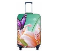 FHEBNDS Housse de bagage Lilies and Butterfly - Lavable - Approuvé par la TSA - Élastique - En élasthanne - Anti-rayures - Convient aux bagages de 45,7 à 81,3 cm, Noir , L