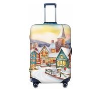 FHEBNDS Housse de bagage magique aquarelle pour village de Noël, housse de valise lavable approuvée par la TSA en élasthanne, protection anti-rayures, housse de bagage de voyage pour bagages de 45,7 à