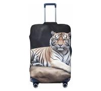 FHEBNDS Housse de bagage motif tigre assis sur un rocher - Lavable - Approuvée par la TSA - Élastique - En élasthanne - Anti-rayures - Convient aux bagages de 45,7 à 81,3 cm, Noir , XL