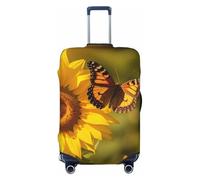 FHEBNDS Housse de bagage Sunflower Butterfly Sunny - Lavable - Approuvé par la TSA - Élastique - En élasthanne - Anti-rayures - Convient aux bagages de 45,7 à 81,3 cm, Noir , S