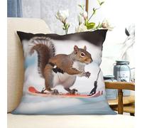 FHEBNDS Housse de coussin carrée moderne motif écureuil de ski 30,5 x 30,5 cm pour canapé, décoration d'intérieur
