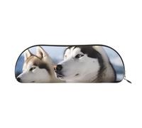 FHEBNDS Husky Trousse de maquillage en cuir avec fermeture éclair pour homme et femme - Grande trousse à crayons - Trousse à crayons esthétique - Trousse de maquillage en cuir avec fermeture éclair