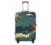 FHEBNDS Japan Wave Housse de bagage lavable approuvée par la TSA en élasthanne élastique Protection anti-rayures pour bagages de voyage Convient aux bagages de 45,7 à 81,3 cm, Noir , S
