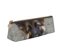 FHEBNDS Jolie trousse de maquillage en cuir avec motif chiot berger allemand pour homme et femme, grande trousse à crayons, pochette à monnaie, trousse de maquillage en cuir avec fermeture éclair