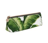FHEBNDS Jolie trousse de maquillage en cuir avec motif de feuilles de palmier vertes pour homme et femme, grande trousse à crayons, trousse à monnaie, trousse de maquillage en cuir avec fermeture