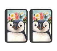 FHEBNDS Lot de 2 housses universelles douces et confortables pour ceinture de sécurité de voiture Motif pingouin portant des fleurs