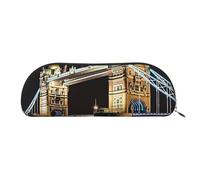 FHEBNDS Night London Tower Bridge Trousse de maquillage pour homme et femme Grande trousse à crayons esthétique, pochette à monnaie, trousse de maquillage en cuir avec fermeture éclair, organiseur de