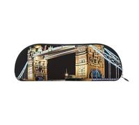 FHEBNDS Night London Tower Bridge Trousse de maquillage pour homme et femme Grande trousse à crayons esthétique, pochette à monnaie, trousse de maquillage en cuir avec fermeture éclair, organiseur de