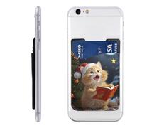 FHEBNDS Portefeuille en cuir pour téléphone portable à coller avec motif de chat mignon chantant des chants de Noël - Porte-cartes d'identité en cuir pour homme et femme - Poche adhésive pour