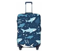FHEBNDS Sharks Housse de bagage lavable approuvée par la TSA en élasthanne élastique anti-rayures pour bagages de voyage de 45,7 à 81,3 cm, Noir , L