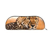 FHEBNDS Trousse de maquillage en cuir avec fermeture éclair Motif guépard pour homme et femme Grande trousse à crayons Esthétique Trousse à crayons Pochette à monnaie Trousse de maquillage en cuir
