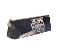 FHEBNDS Trousse de maquillage en cuir avec fermeture éclair - Motif tigre assis sur un rocher - Pour homme et femme - Grande trousse à crayons - Esthétique - Trousse de maquillage en cuir avec