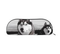 FHEBNDS Trousse de maquillage en cuir avec fermeture éclair pour homme et femme - Motif chiens Husky, Argenté, taille unique