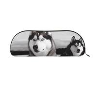 FHEBNDS Trousse de maquillage en cuir avec fermeture éclair pour homme et femme - Motif chiens Husky, doré, Taille unique