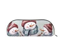 FHEBNDS Trousse de maquillage en cuir avec motif bonhomme de neige pour homme et femme, grande trousse à crayons, pochette à monnaie, trousse de maquillage en cuir avec fermeture éclair, organiseur de