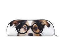 FHEBNDS Trousse de maquillage en cuir avec motif chien mignon avec lunettes pour homme et femme, grande trousse à crayons, porte-monnaie, trousse de maquillage en cuir avec fermeture éclair