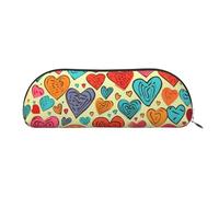 FHEBNDS Trousse de maquillage en cuir avec motif cœur coloré pour homme et femme, grande trousse à crayons, pochette à monnaie, trousse de maquillage en cuir avec fermeture éclair, organiseur de