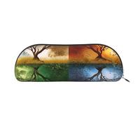 FHEBNDS Trousse de maquillage en cuir avec motif d'arbre de vie quatre saisons pour homme et femme - Grande trousse à crayons esthétique - Pochette à monnaie - Trousse de maquillage en cuir avec