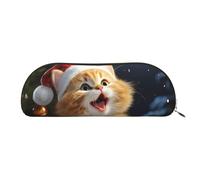 FHEBNDS Trousse de maquillage en cuir avec motif de chat mignon chantant des chants de Noël pour femmes et hommes, grande trousse à crayons, pochette à monnaie, trousse de maquillage en cuir avec