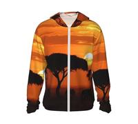 FHEBNDS Veste à capuche UPF 50+ avec fermeture éclair intégrale et manches longues pour homme Motif savane africaine, noir, XXL