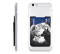 FHEBNDS Wolves Love Under The Moon - Portefeuille en cuir à coller pour téléphone portable, pour cartes d'identité, de crédit, pour homme et femme, poche adhésive pour téléphone portable