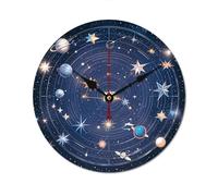 FHECVBN Horloge murale décorative ronde en bois constellations cosmiques galaxies modernes sans cadre horloge sans tic-tac horloge horloge horloges pour la maison, la chambre à coucher, le bureau, le