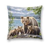 FHECVBN Housse de coussin carrée douce et décorative - Motif mère ours et oursons - Pour canapé, lit, sofa, 55 x 55 cm