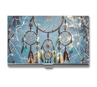 FHECVBN Porte-cartes de visite avec attrape-rêves - Étui fin en métal pour cartes de visite - Fermeture à boucle - Pour homme et femme, Attrapeur de rêves, 3.7 x 2.2 x 0.3 Inches, Décontracté