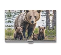 FHECVBN Porte-cartes de visite avec inscription Mother Bear And Her Cubs - Étui fin en métal pour cartes de visite - Fermeture à boucle - Pour homme et femme, Mother Bear and Her Cubs, 3.7 x 2.2 x 0.3