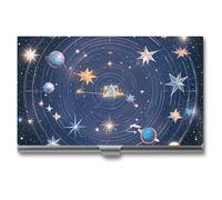 FHECVBN Porte-cartes de visite avec motif constellations cosmiques et galaxies cosmiques, étui fin en métal pour cartes de visite, porte-cartes de crédit, fermeture à boucle pour homme et femme,