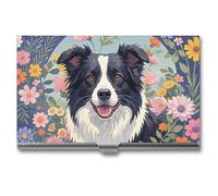 FHECVBN Porte-cartes de visite Border Collie avec imprimé floral - Étui fin en métal pour cartes de visite - Fermeture à boucle - Pour homme et femme, Border Collie Floral, 3.7 x 2.2 x 0.3 Inches,