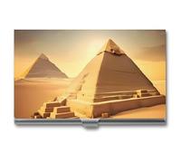 FHECVBN Porte-cartes de visite en forme de pyramide égyptienne dans le désert - Étui fin en métal pour cartes de visite - Fermeture à boucle - Pour homme et femme, Pyramide égyptienne dans le désert,