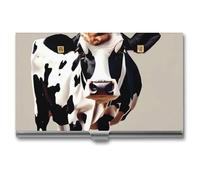 FHECVBN Porte-cartes de visite en forme de vache noir et blanc avec fermeture à boucle pour homme et femme, Vache à pois noirs et blancs, 3.7 x 2.2 x 0.3 Inches, Décontracté