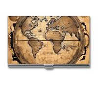 FHECVBN Porte-cartes de visite en métal fin avec boucle pour cartes de visite et cartes de visite avec boucle de fermeture pour homme et femme, Globe terrestre ancienne carte du monde, 3.7 x 2.2 x 0.3