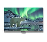 FHECVBN Porte-cartes de visite en métal fin avec motif ours polaires aurore boréale - Pour homme et femme, Ours polaire Northern Lights, 3.7 x 2.2 x 0.3 Inches, Décontracté