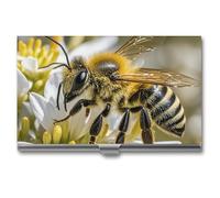 FHECVBN Porte-cartes de visite fin en métal avec motif abeille - Pour homme et femme, Honey Bee., 3.7 x 2.2 x 0.3 Inches, Décontracté