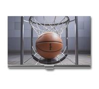 FHECVBN Porte-cartes de visite imprimé basket-ball fin en métal pour cartes de visite, porte-cartes de crédit, fermeture à boucle pour homme et femme, Basketball, 3.7 x 2.2 x 0.3 Inches, Décontracté